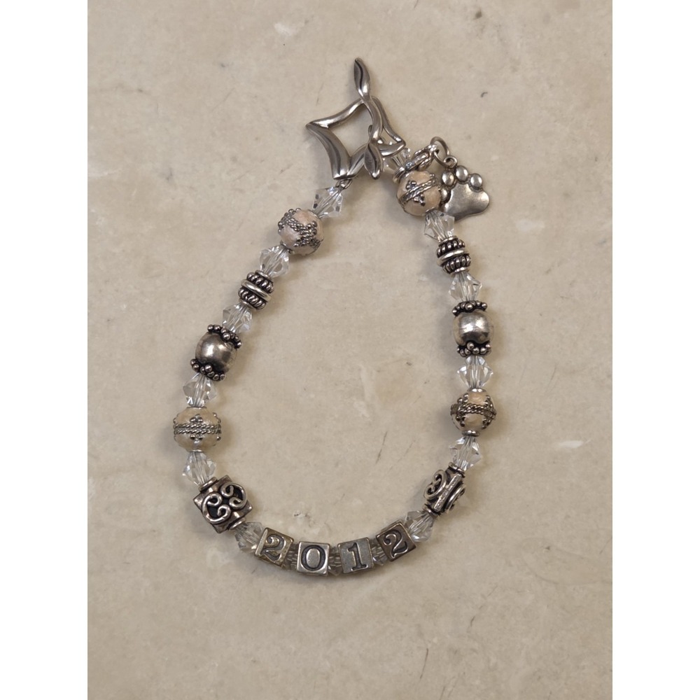 Vintage Sterling Silver & Crystal "2012"‎ Dog Charm Bracelet 7.75"